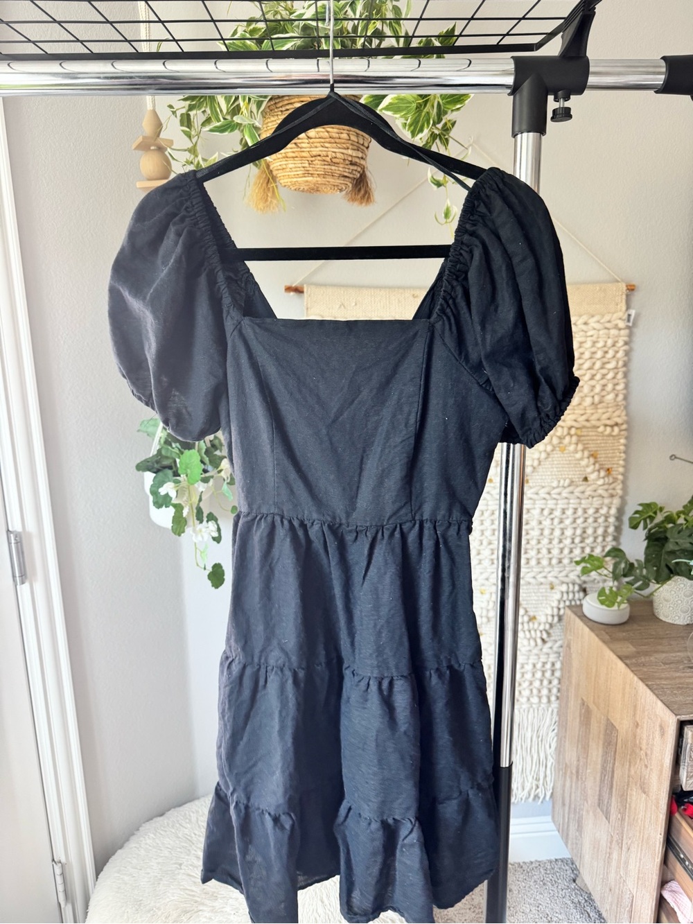 Black Puff Sleeve Tiered Dress - Chelsea and Violet
